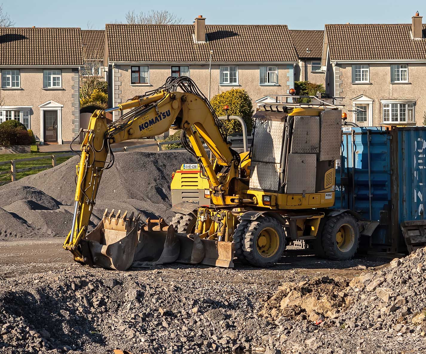 Road repair heavy machinery equipment. Digger with locked windows. Heavy-duty covers protecting plant and machinery Northern Ireland Dublin